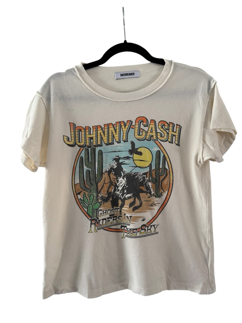 Daydreamer Cream Johnny Cash Desert Graphic Tee New Size Small.